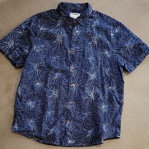 Express Sz XL Blue Casual Button Down Slim Soft Wash Shirt with Tropical Print